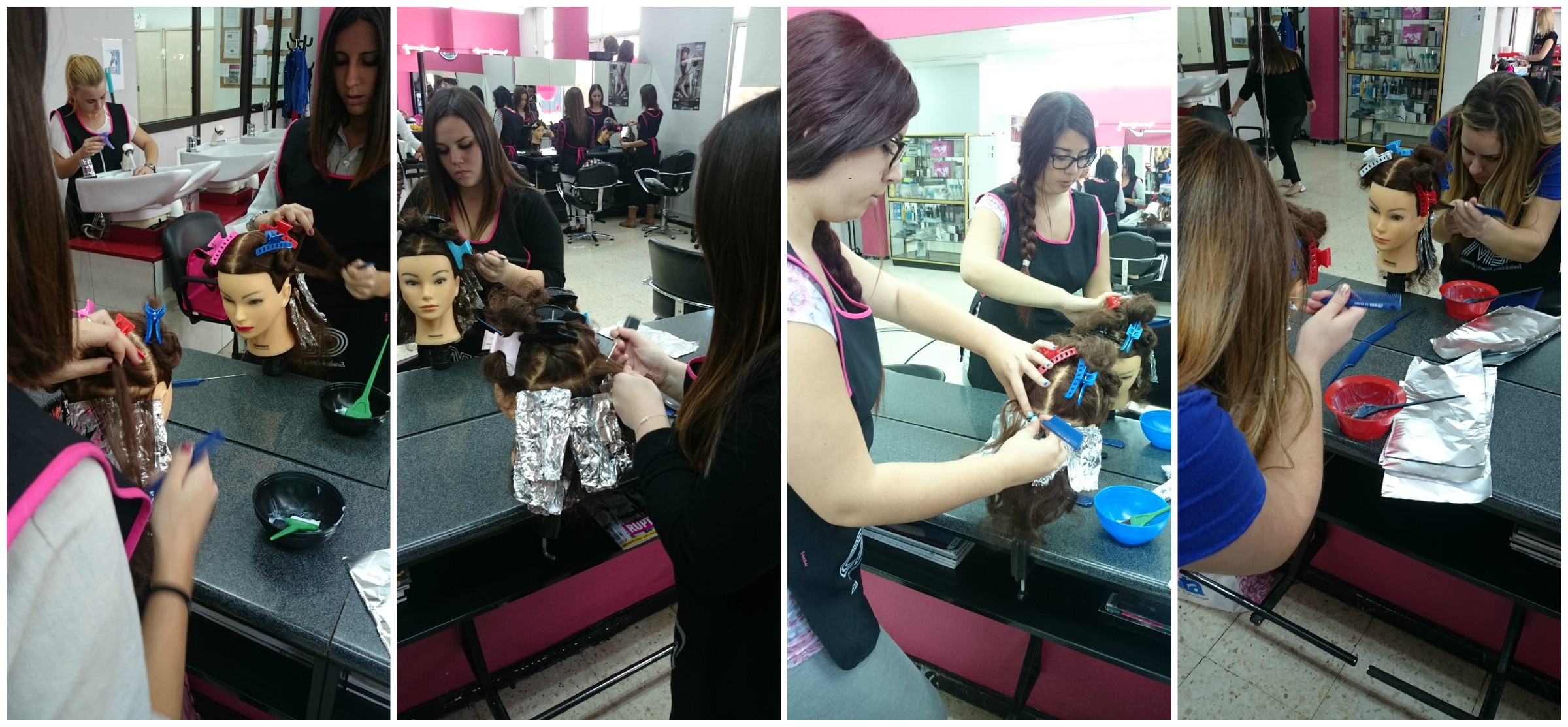 Alumnos practicando en las clases de peluquería y estética, CEM Canarias