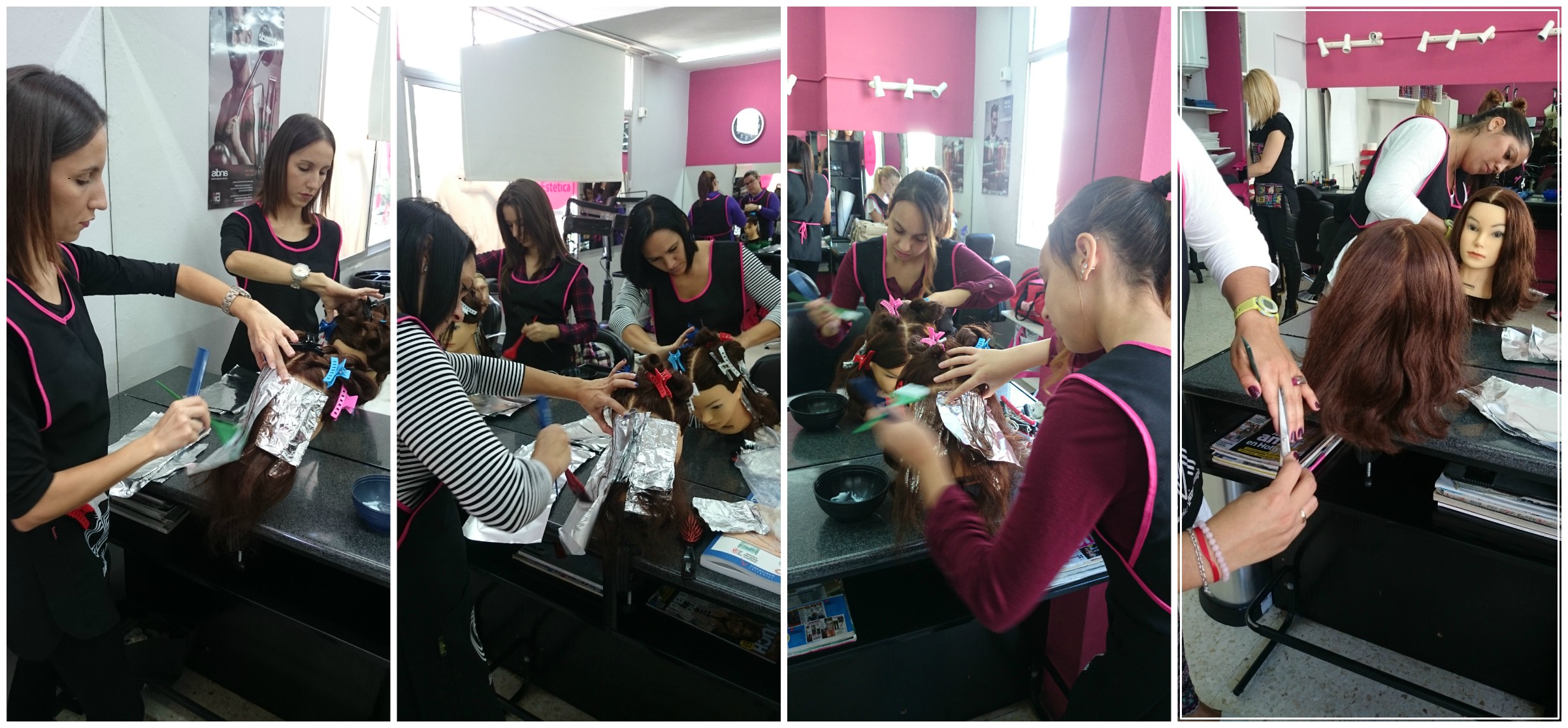 alumnas de peluquería practicando en CEM Canarias